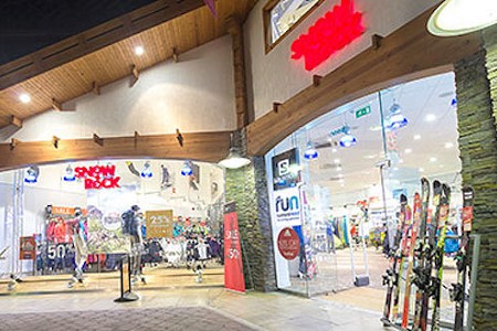 The shopfront of the Snow + Rock shop situated inside chill factore in Manchester, UK
