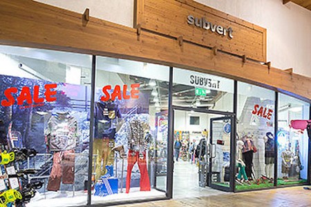 The shopfront of the Subvert Boardstore shop situated inside Chill Factor<sup>e</sup> in Manchester, UK