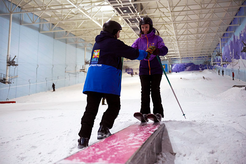 Skier riding a box