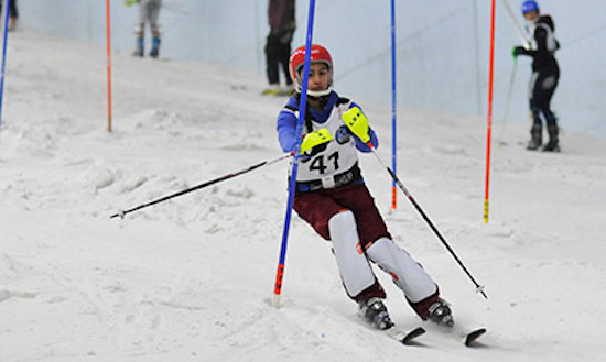 a child skiing down the slope at chill factore indoor ski slope