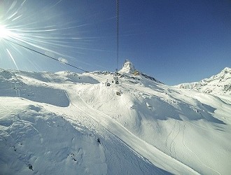 Snow slope in sunshine