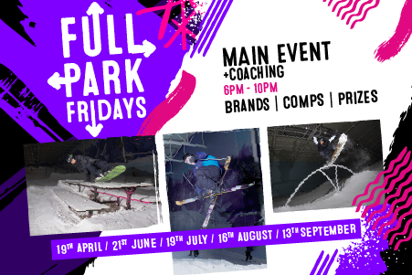 Images of freestyle skiers and snowboarders for Full Park Friday